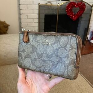 Coach signature leather corner zip wristlet wallet